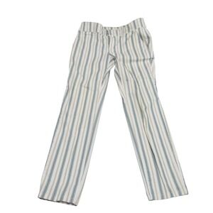 Loft Womens Slim Ankle Pants Size 4 White Blue Tan Vertical Stripe Career Casual